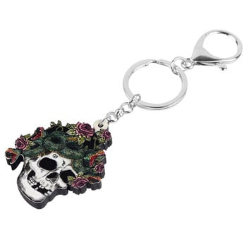 NEWEI Ακρυλικό αποκριάτικο λουλούδι Skull Skeleton Keychains Printing Long Keyring κοσμήματα για γυναίκες Μοντέρνα αξεσουάρ τσάντα δώρου