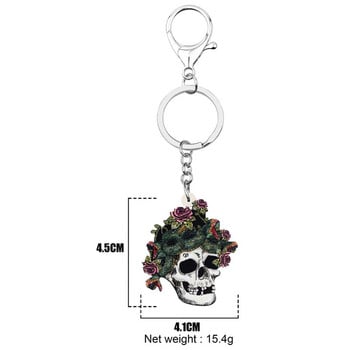 NEWEI Ακρυλικό αποκριάτικο λουλούδι Skull Skeleton Keychains Printing Long Keyring κοσμήματα για γυναίκες Μοντέρνα αξεσουάρ τσάντα δώρου