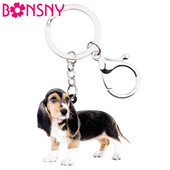 Bonsny Acrilic Dulce Basset Hound Câine Breloc Breloc Noutate Bijuterii Animale Pentru Femei Fete Iubitorii de Animale de companie Geanta Cadou pandantiv masina