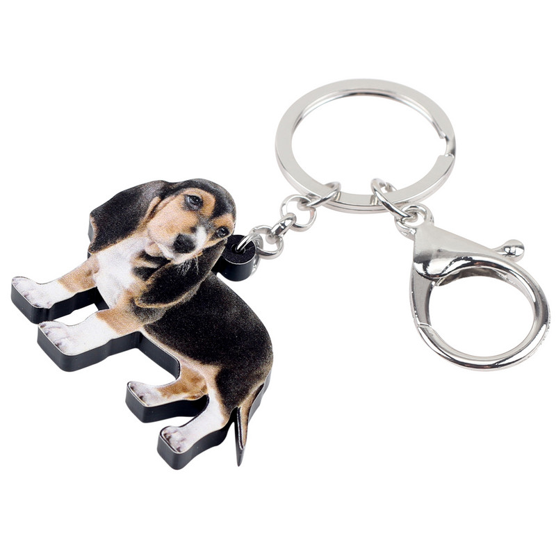 Bonsny Acrilic Dulce Basset Hound Câine Breloc Breloc Noutate Bijuterii Animale Pentru Femei Fete Iubitorii de Animale de companie Geanta Cadou pandantiv masina