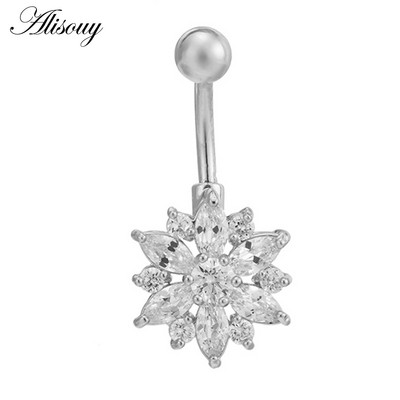 Alisouy, oțel inoxidabil 316L, cristal, inel pentru buric, bijuterii sexy de culoare aurie pentru buric