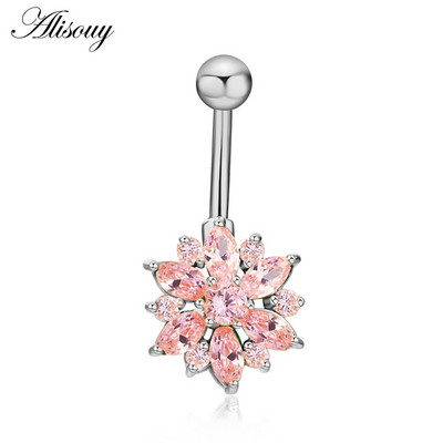 Alisouy, oțel inoxidabil 316L, cristal, inel pentru buric, bijuterii sexy de culoare aurie pentru buric