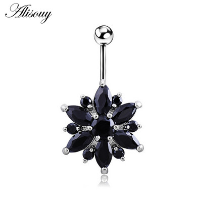 Alisouy, oțel inoxidabil 316L, cristal, inel pentru buric, bijuterii sexy de culoare aurie pentru buric