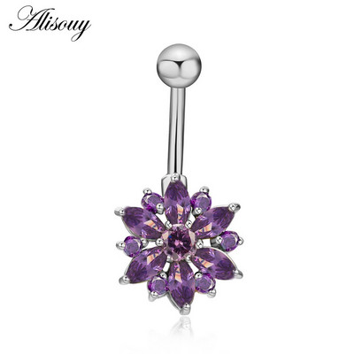 Alisouy, oțel inoxidabil 316L, cristal, inel pentru buric, bijuterii sexy de culoare aurie pentru buric