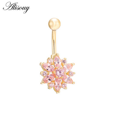 Alisouy, oțel inoxidabil 316L, cristal, inel pentru buric, bijuterii sexy de culoare aurie pentru buric