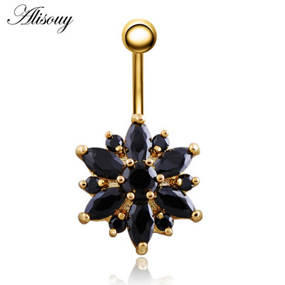 Alisouy, oțel inoxidabil 316L, cristal, inel pentru buric, bijuterii sexy de culoare aurie pentru buric