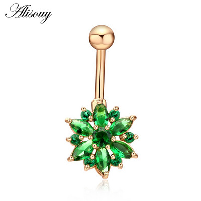 Alisouy, oțel inoxidabil 316L, cristal, inel pentru buric, bijuterii sexy de culoare aurie pentru buric