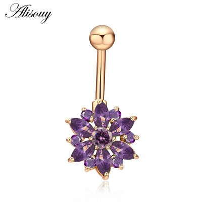 Alisouy, oțel inoxidabil 316L, cristal, inel pentru buric, bijuterii sexy de culoare aurie pentru buric