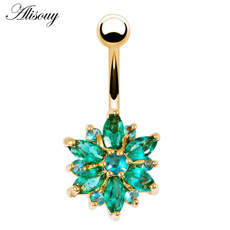 Alisouy, oțel inoxidabil 316L, cristal, inel pentru buric, bijuterii sexy de culoare aurie pentru buric