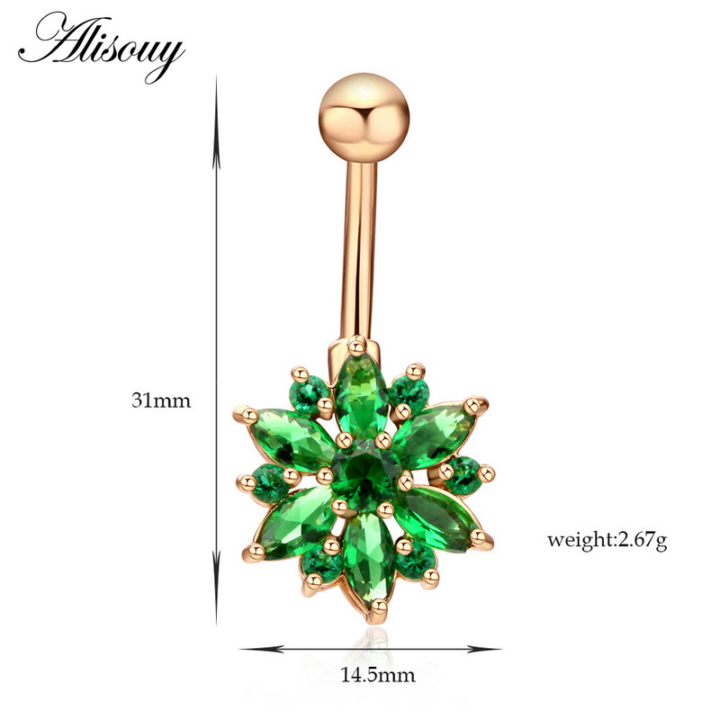 Alisouy, oțel inoxidabil 316L, cristal, inel pentru buric, bijuterii sexy de culoare aurie pentru buric