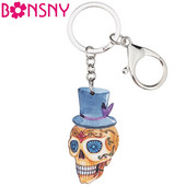 Bonsny acrilic Halloween Festival Pălărie schelet craniu brelocuri anime brelocuri pentru femei fete doamne geanta de mână chei mașină brelocuri cadou