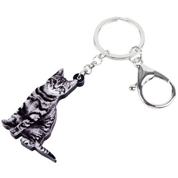 Bonsny Acrylic American Shorthair Kitten Cat Keychain Δαχτυλίδια μπρελόκ Κοσμήματα για γυναίκες κορίτσια Τσάντα αυτοκινήτου Γούρια Δώρο μαζικά κατοικίδια