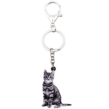 Bonsny Acrylic American Shorthair Kitten Cat Keychain Δαχτυλίδια μπρελόκ Κοσμήματα για γυναίκες κορίτσια Τσάντα αυτοκινήτου Γούρια Δώρο μαζικά κατοικίδια