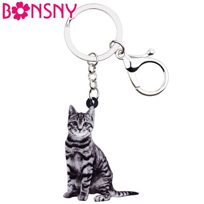 Bonsny akril amerikai rövidszőrű cica macska kulcstartók kulcstartó gyűrűk ékszerek nőknek lányoknak kézitáska autós bűbájok ajándék tömeges háziállatok