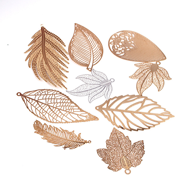 5 komada Vintage privjesci za naušnice s velikim zlatnim listićima Zina nalazi od legure Diy šuplje lišće, duge naušnice, ogrlica, privjesak, nakit Izrada C164