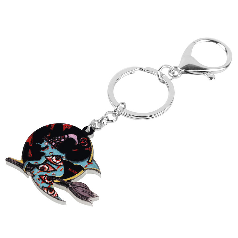 Bonsny Halloween Acrilic Black Moon Horror Eyeball Vrăjitoare Fantomă Brelocuri La modă Geantă Breloc Inel Bijuterii pentru femei Cadouri pentru fete