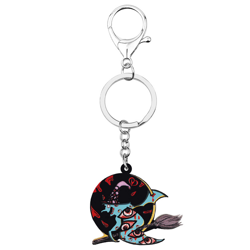 Bonsny Halloween Acrilic Black Moon Horror Eyeball Vrăjitoare Fantomă Brelocuri La modă Geantă Breloc Inel Bijuterii pentru femei Cadouri pentru fete