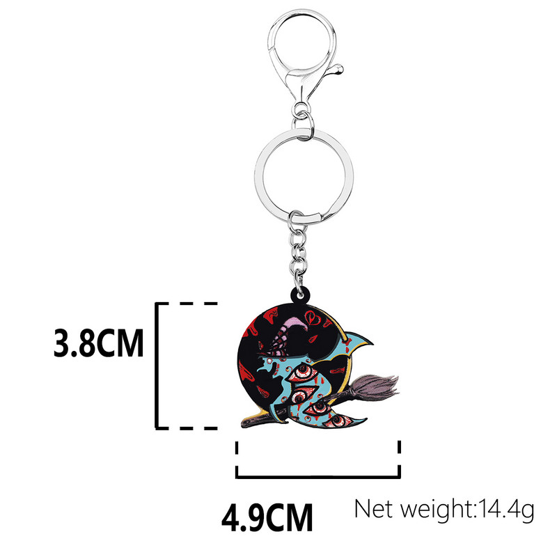 Bonsny Halloween Acrilic Black Moon Horror Eyeball Vrăjitoare Fantomă Brelocuri La modă Geantă Breloc Inel Bijuterii pentru femei Cadouri pentru fete