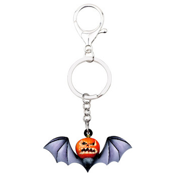 Bonsny ακρυλικό Halloween Angry Pumpkin Bat Μπρελόκ Δαχτυλίδι μπρελόκ Διακοσμητικό καρτούν Κοσμήματα για γυναίκες κορίτσια Εφηβική διακόσμηση