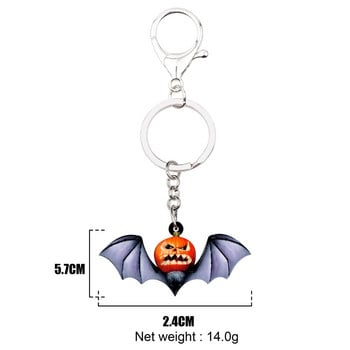 Bonsny ακρυλικό Halloween Angry Pumpkin Bat Μπρελόκ Δαχτυλίδι μπρελόκ Διακοσμητικό καρτούν Κοσμήματα για γυναίκες κορίτσια Εφηβική διακόσμηση