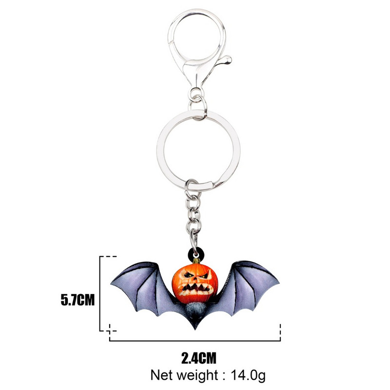 Bonsny Akrilni Halloween Angry Pumpkin Bat Chain Keychain Ring Crtani Dekoracija Nakit Za Žene Djevojke Tinejdžeri Dekoracija