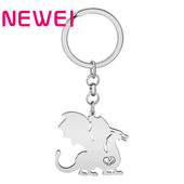 NEWEI Oțel inoxidabil placat cu argint Dinozaur rugător Dragon Brelocuri pandantiv Breloc Bijuterii farmec pentru femei Cadou adolescenți