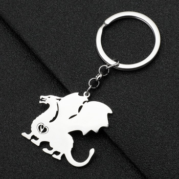 NEWEI από ανοξείδωτο ατσάλι επάργυρο Roaring Dinosaur Dragon Keychains Κρεμαστά μπρελόκ κοσμήματα γοητείας για γυναίκες έφηβες Δώρο