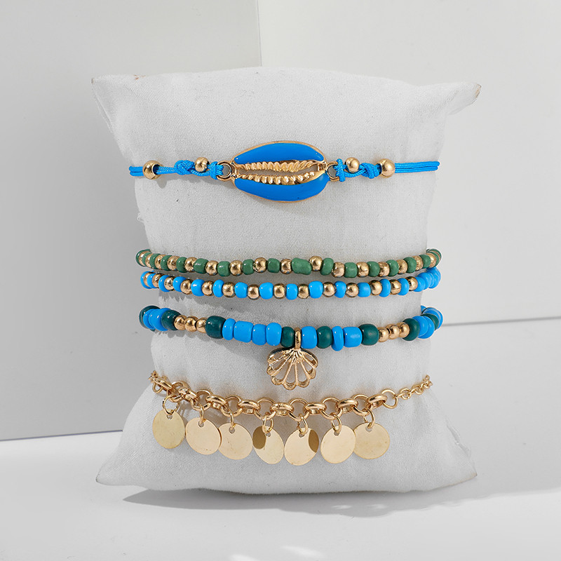 docona 4 buc Boho Shell cu margele glezna set pentru femei multistrat reglabil paiete pandantiv lanțuri picioare bijuterii de plajă Tobillera 8792