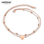 JeeMango Fashion Strat dublu din oțel inoxidabil Heart Charm Anklets pentru femei Rose Gold Color Bratara pentru picioare Bijuterii pentru picioare JA19026