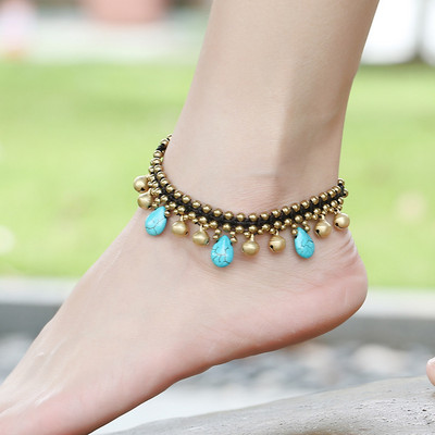 Bohemia Handmade for Women Sexy Fashion Simple Geometric Beach Glezen Retro Stone Beaded Bells Fringe Feet Accessories Летни