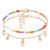 2021 brățară de gleznă nouă, ajustabilă, lucrată manual, 2 buc. pandantiv cu stea, gleznă cu mărgele, gleznă pentru femei