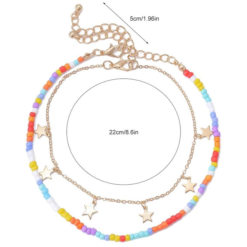 2021 brățară de gleznă nouă, ajustabilă, lucrată manual, 2 buc. pandantiv cu stea, gleznă cu mărgele, gleznă pentru femei