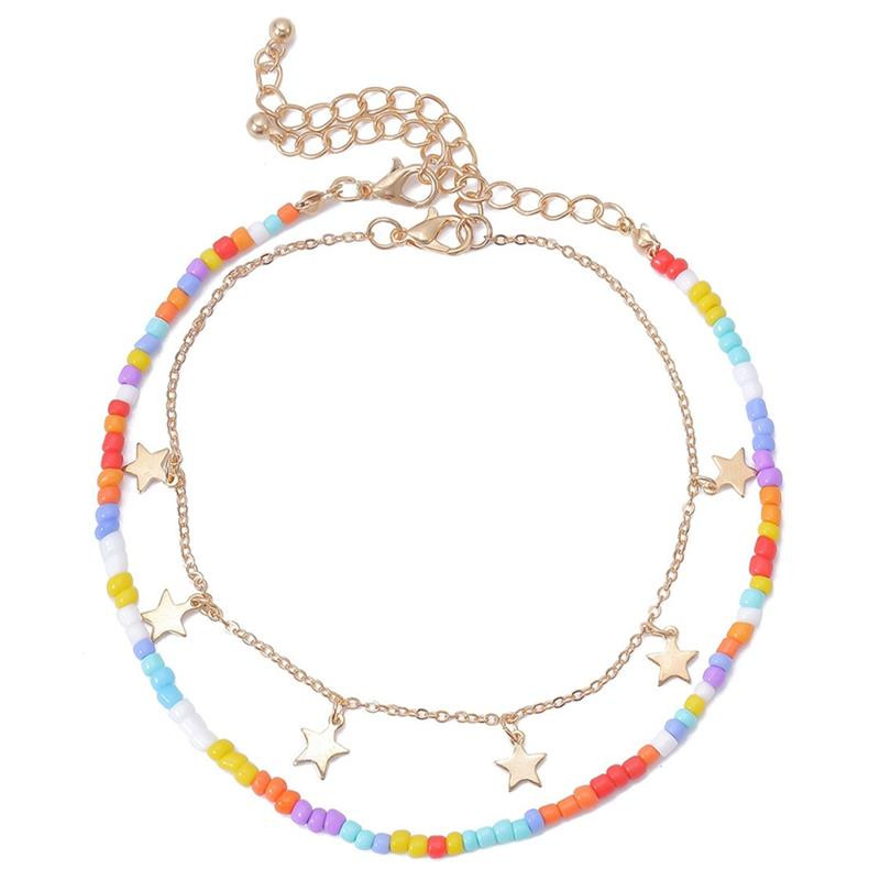 2021 brățară de gleznă nouă, ajustabilă, lucrată manual, 2 buc. pandantiv cu stea, gleznă cu mărgele, gleznă pentru femei