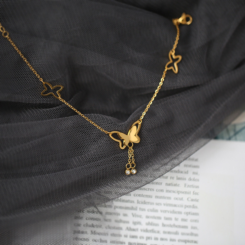 MEYRROYU Oțel inoxidabil de culoare aurie pandantiv fluture ciucuri ciucuri glezne zircon 2021 nou pentru femei bijuterii de modă cadou