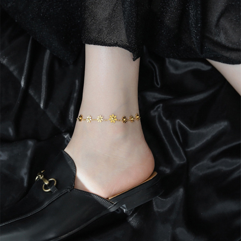 MEYRROYU Brațe de gleznă cu flori de culoare aurie din oțel inoxidabil pentru femei Brelocuri la modă Brațe de gleznă cu zână 2021, oferta nouă, bijuterii la modă pentru picioare
