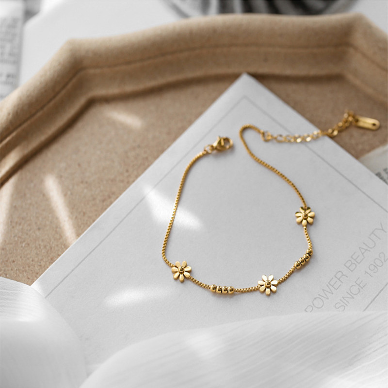 MEYRROYU Brațe de gleznă cu flori de culoare aurie din oțel inoxidabil pentru femei Brelocuri la modă Brațe de gleznă cu zână 2021, oferta nouă, bijuterii la modă pentru picioare