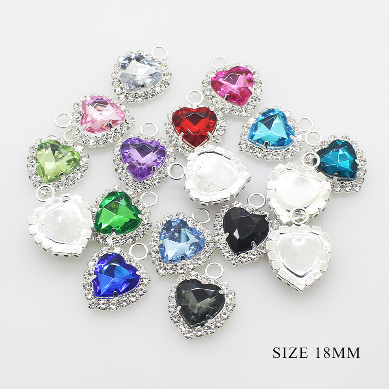 10 buc/lot 18 mm buton metalic în formă de inimă, gheare de inimă, stras, un singur stras agățat, cusut DIY, accesorii frumoase de nuntă