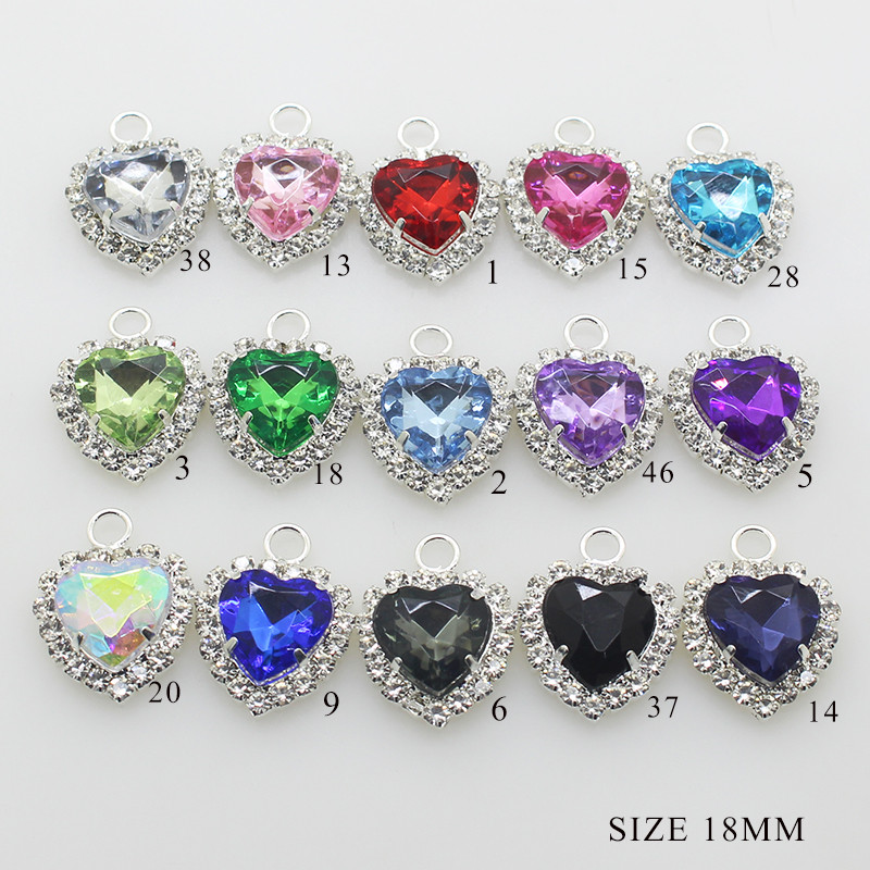 10 buc/lot 18 mm buton metalic în formă de inimă, gheare de inimă, stras, un singur stras agățat, cusut DIY, accesorii frumoase de nuntă