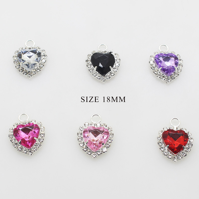 10 buc/lot 18 mm buton metalic în formă de inimă, gheare de inimă, stras, un singur stras agățat, cusut DIY, accesorii frumoase de nuntă