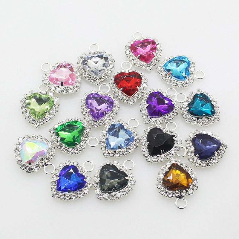 10 buc/lot 18 mm buton metalic în formă de inimă, gheare de inimă, stras, un singur stras agățat, cusut DIY, accesorii frumoase de nuntă