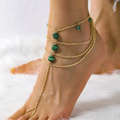 Brațe de gleznă elegante din piatră naturală pentru femei Lanțuri de gleznă de culoare aurie cu mai multe straturi Moda creativă Bijuterii pentru picioare rafinate Comerț cu ridicata