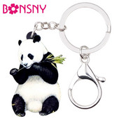 Bonsny Acrilic Eating Bamboo Panda Breloc Brelocuri Inele Bijuterii cu animale din desene animate Pentru Femei Fete Poșetă Poșetă Charms Cadou