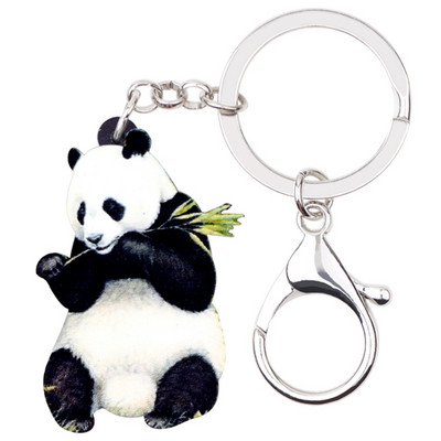 Bonsny Acrilic Eating Bamboo Panda Breloc Brelocuri Inele Bijuterii cu animale din desene animate Pentru Femei Fete Poșetă Poșetă Charms Cadou