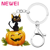 Newei Akril Halloween Sütőtök Lámpás Macska Kulcstartók Nyomtatás Kisállat Állat Kulcstartó Ékszerek Női Gyerekek Lányok Táska Dekoráció