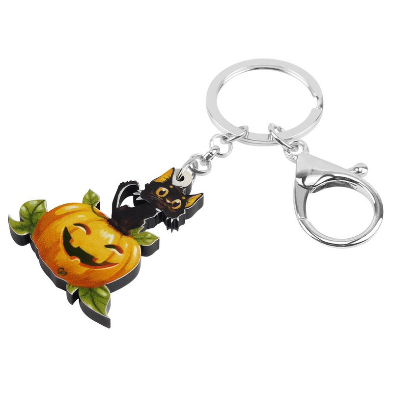 Newei Akril Halloween Sütőtök Lámpás Macska Kulcstartók Nyomtatás Kisállat Állat Kulcstartó Ékszerek Női Gyerekek Lányok Táska Dekoráció