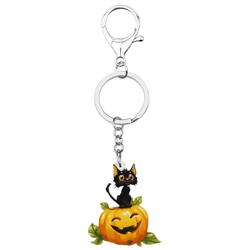 Newei Akril Halloween Sütőtök Lámpás Macska Kulcstartók Nyomtatás Kisállat Állat Kulcstartó Ékszerek Női Gyerekek Lányok Táska Dekoráció