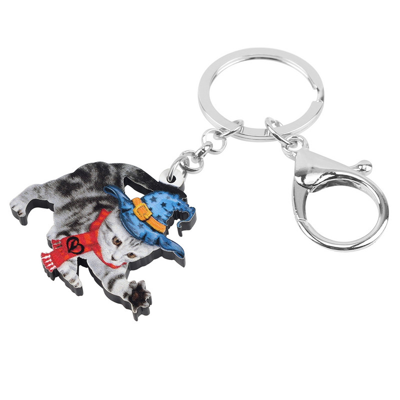 Bonsny acrilic Halloween dulce pălărie magică pisică pisicuță breloc inel unic geanta geanta breloc mașină bijuterii pentru femei fete farmec