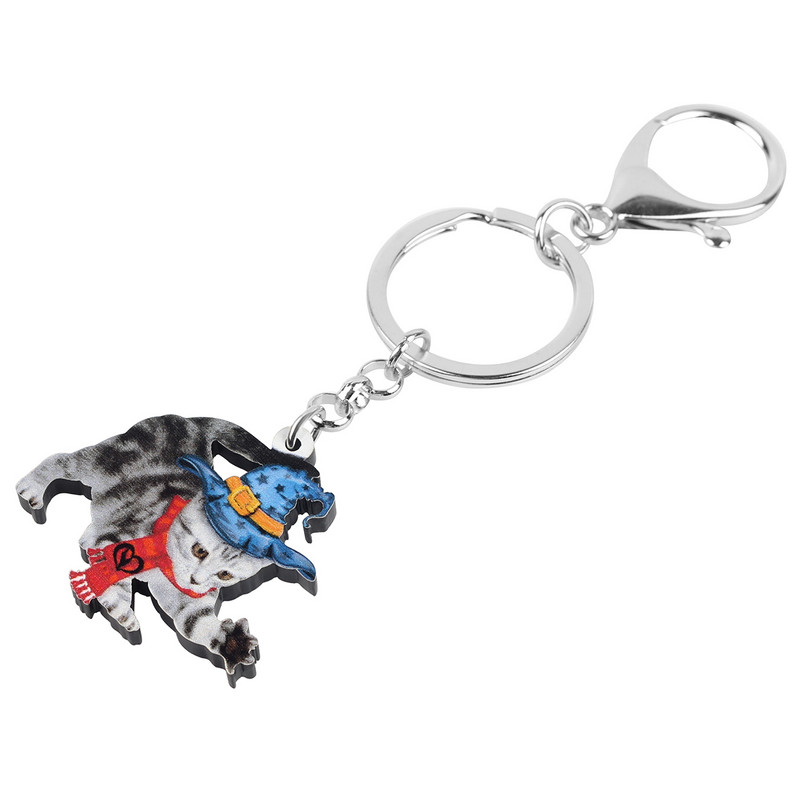 Bonsny acrilic Halloween dulce pălărie magică pisică pisicuță breloc inel unic geanta geanta breloc mașină bijuterii pentru femei fete farmec