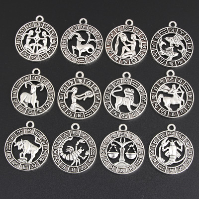 Ασημί/Χρυσό Χρώμα 24x21mm Δώδεκα αστερισμοί Charms Zodiac μενταγιόν για DIY Χειροποίητο Μεταλλικό Αξεσουάρ Astrology Jewelry Making