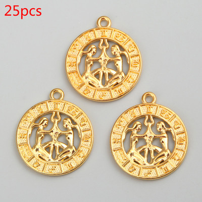 Ezüst/arany színű, 24x21 mm-es tizenkét csillagkép Charms zodiákus medál barkácsoláshoz, kézzel készített fém asztrológia ékszerkészítési kiegészítőhöz